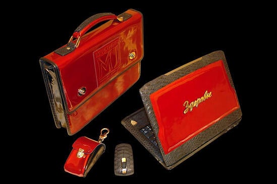 MJ Notebook Gold Leather Ferrari Z1 Red Bag, Python Mouse & Case
