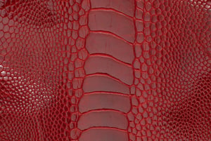 Ostrich leg leather is available in a wide variety of finishes, such as flame red matte.